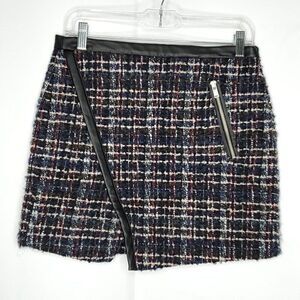 Zara Wool Blend Plaid Mini Short Skirt M Faux Leather Preppy Academia Black Blue